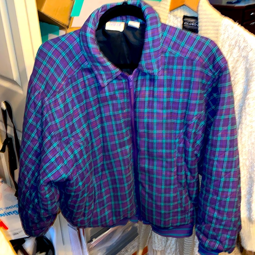 Vintage purple plaid bomber jacket